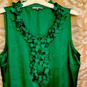 SAINT PATRICKS DAY! Anthropologie Violet & Claire satin blouse w/ CLOVERS Size L